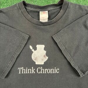 Vintage Apple "Think Chronic" Weed Bong Parody T-Shirt Mens XL Faded Black 90s